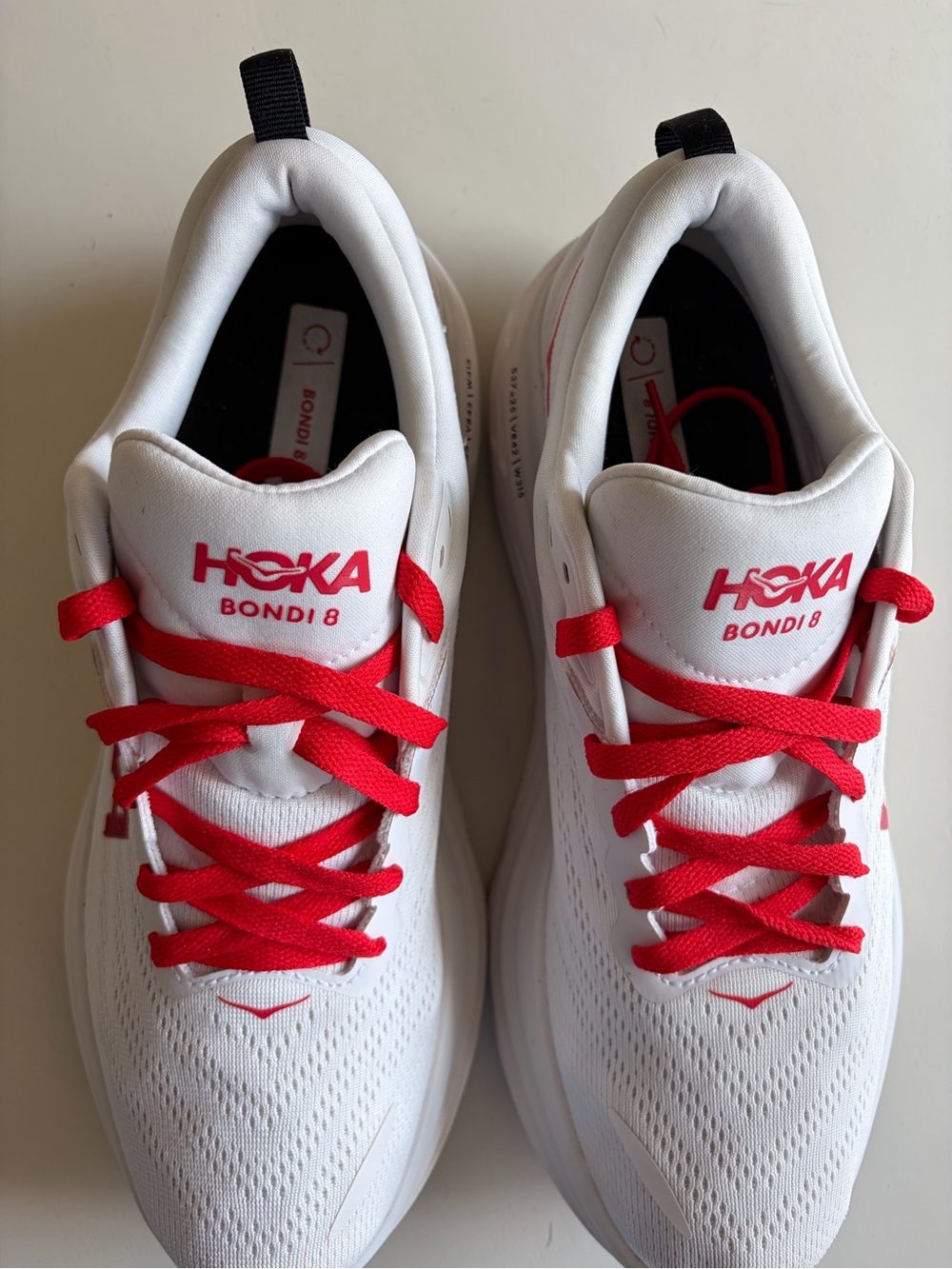 Hoka Bondi 8 White with Red Logo - Picture 3 of 9